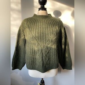 Indi&Cold Olive Green Cable Knit Sweater